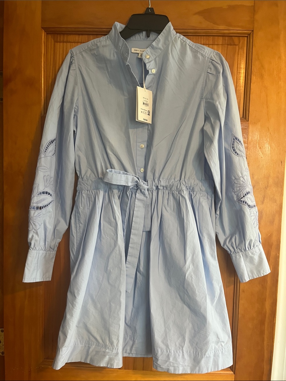 Light Blue Women's Shirt Dress with Tie Waist